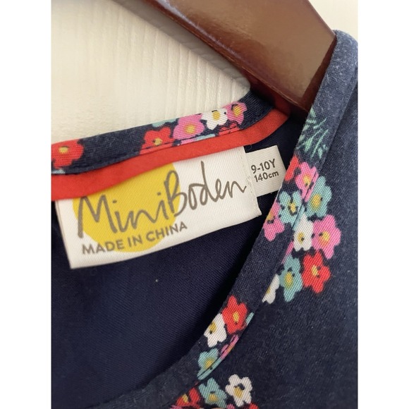 Mini Boden Dress Navy Floral Short Sleeve Classic Boho Cottagecore Size 9-10 - Picture 2 of 6